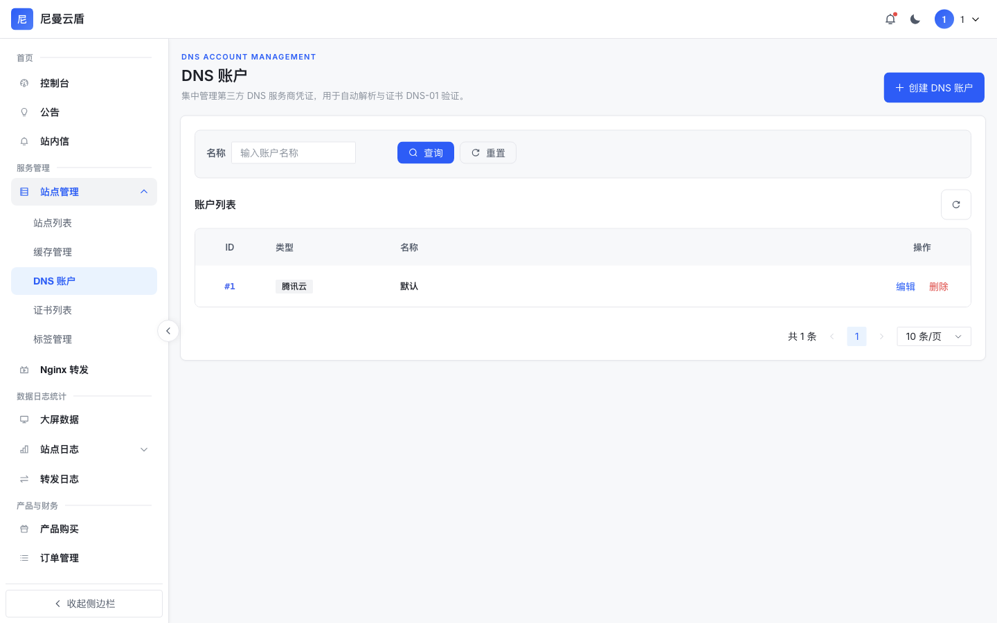 DNS 账户
